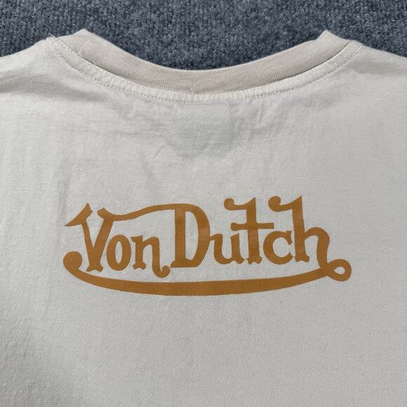 Von Dutch Originals T Shirt Huge Spell Out Logo Puffy Print Brown Beige Mens 3XL - Picture 4 of 8